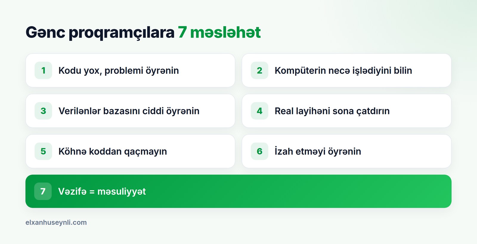 Gənc proqramçılara 7 məsləhət: xülasə